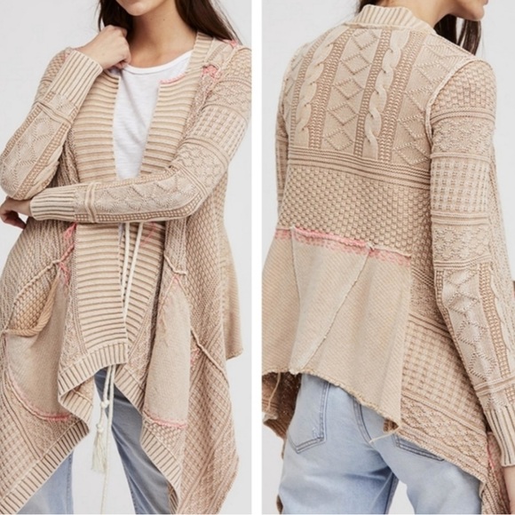 Free People Sweaters - Free People All Washed Out Asymmetrical Cardigan Sand Tan Pink Sz S